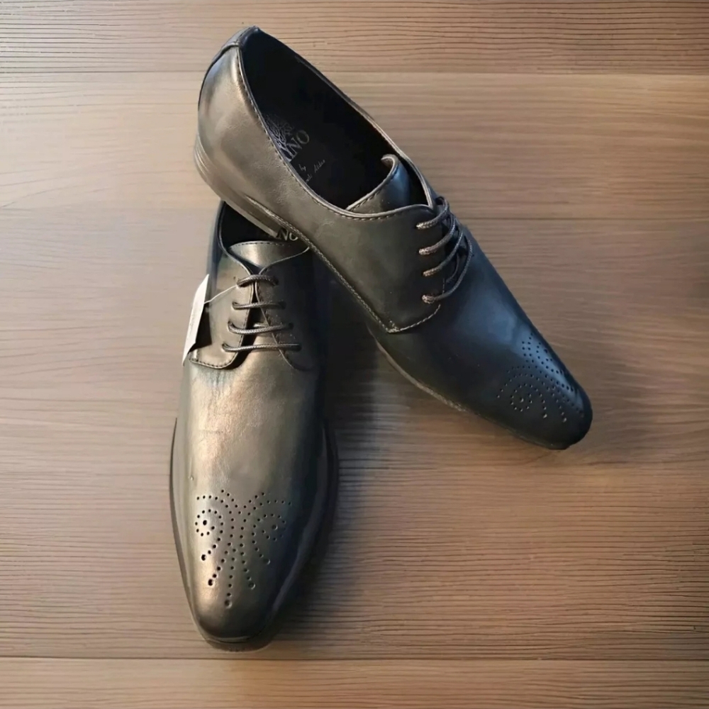TAYNO "Brooks" Black Vegan Leather Medallion Toe Lace-Up Men's Shoes Sz 12M